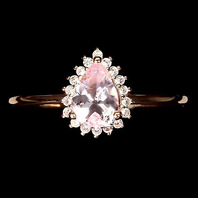 Unheated Pear Pink Morganite 7x5mm White Topaz 925 Sterling Silver Ring Size 7 • $44.50
