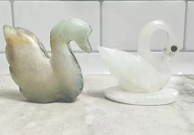 Vintage Set 2 Quartz Crystal Swan Carving Meditation Healing Stone- Clear Green • $16.99