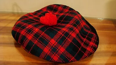 Scottish Beret Pom Pom Hat K Seener Red Green 5.5  Vintage • $20