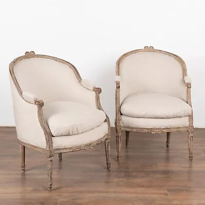 Pair Gustavian White Painted Armchairs Sweden Circa 1940 • $3150