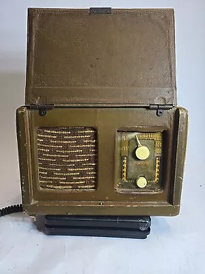 1946 Motorola Model 65L11 Tube Suitcase Traveler Radio Leather Vintage Art Deco • $148.90