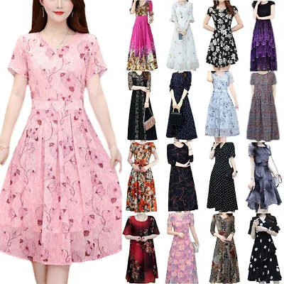 $18.49 • Buy Women Short Sleeve Evening Gown A-line Party Elegant Tea Length Fit Flare Dress