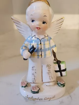 Vintage 1956 Napco September Birthday Boy Angel Off To School Figurine Pencil • $50