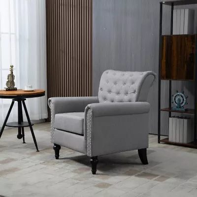 Mid-Century Modern Accent Chair Linen Armchair W/Tufted Back - Light Grey • $206.23