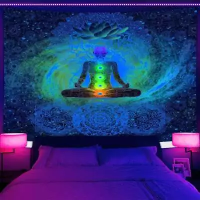 Yoga Poses Zen Meditation Large Wall Art Poster Blacklight Tapestry UV Reactive • $18.98