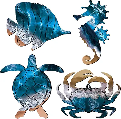 $20.66 • Buy Set Of 4 Seahorse Wall Decor Sea Turtle Fish And Crab Wall Art Decorations Beach