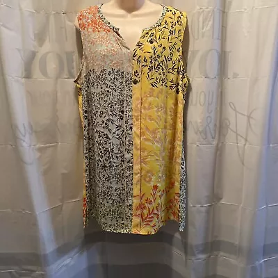 CAbi Women Yellow Floral Print Sleeveless Blouse L Silky • $27