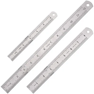 Ruler Set 6 8 12 Inch Metal Ruler With Inch Metric 3 Pcs Stainless Steel NEW • $8.31