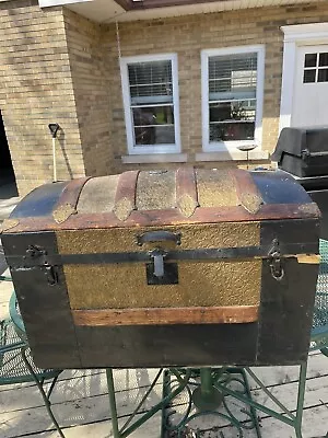 Antique 19th C. Victorian Dome Topped Humpback Steamer Trunk Travel Chest • $99.95