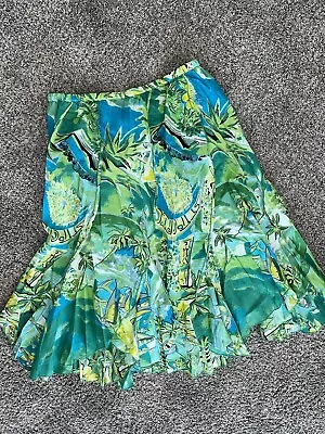 BILA S Boho Skirt Gypsy Handkerchief Hem Green Lined Cute Tropical Palm 2778 • $24