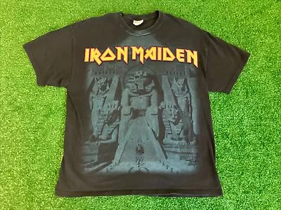 Vintage Iron Maiden Powerslave T-shirt Faded  Black Lightning All Over Print XL • $89.99