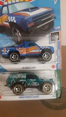 HOT WHEELS 87 Dodge D100 Blue Pickup Truck Mopar HW Race Team & Mud Range Rover  • $9.99