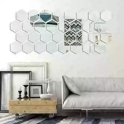 3D Hexagon Mirror Tiles Wall Stickers Self Adhesive Decor Stick On Art Home • £1.49