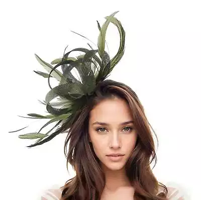 Olive Green Statement Fascinator Hatinator Hat Kentucky Derby Oaks Ladies Royal • £120