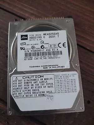 Toshiba MK4025GAS 40 GBInternal4200 RPM2.5  (HDD2190) HDD • $6.99