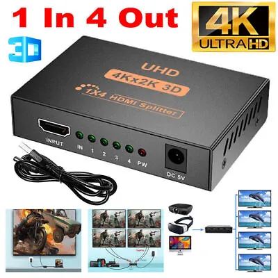 BOX 1*4 HDMI Splitter 1 In 4 Out 4K 3D 4 Way HDMI Signal Distributor HDMI • £6.82