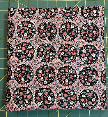 Vintage 40s 50s Cotton Fabric Small Scale Circle Pink Flower Vignette Novelty • $16