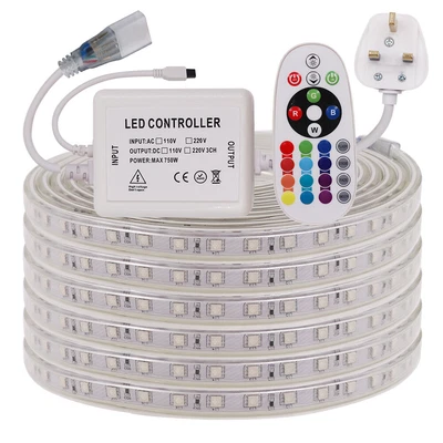 £69.59 • Buy 1-25M RGB LED Strip 220V 240V 5050 60/120LED Waterproof Tape Lights Rope UK Plug