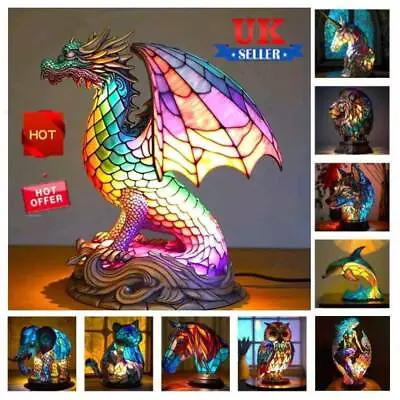 Colorful Animal Table Lamp Stained Night Light Resin Animal Desk Lamp UK • £25.99