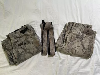 LOT OF 2 Camo Zip Button Pants Mens Size 32/34 USA + 1 Pair Of Suspenders. • $59.99