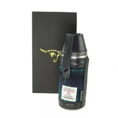 Harris Tweed 8oz Hunting Flask In Blue With Turquoise Overcheck HF3500 COL119 • £15