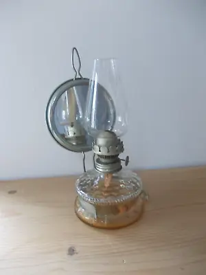 Vintage Glass Oil Lamp With Mirror Wall Mount • £45