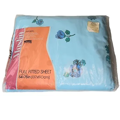Montgomery Ward Vintage Full Fitted Sheet Misty Blue Flowers New In Package • $22