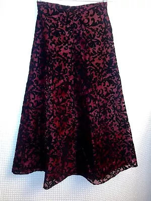 $14.95 • Buy LONG Burgundy & Black Felt Storybook Heirlooms Floral Print Layered Skirt Sz 12