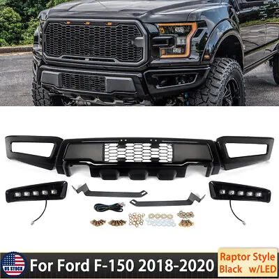 Steel Black Front Bumper Assembly Raptor Style W/ LED For Ford F-150 2018-2020 • $300