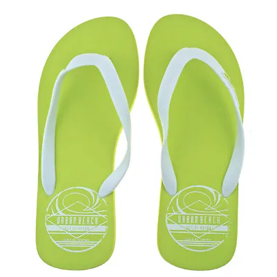 Mens Urban Beach Sahara Lime White Toe Post Flip Flops Beach Sandals • £9.95