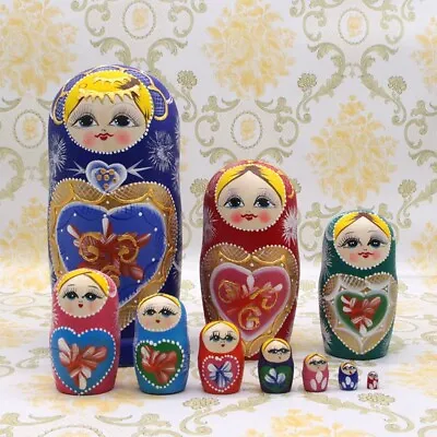 Moonmo 10pcs Russian Style Stacking Nesting Dolls Handmade Matryoshka Wood • $14.99