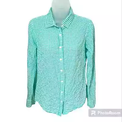 J. Crew 'Perfect' Button Down Shirt Gingham Plaid Green Size 2 • $20