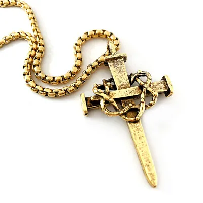 Nail Thorns Cross Necklace In Gold Metal Finish (Lgaa4g-ghvch) Silver Chain NWT • $17.99