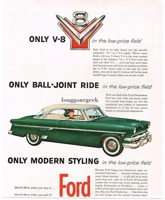 1954 FORD Crestline 2-door Coupe Green & White Art Vintage Ad  • $8.95