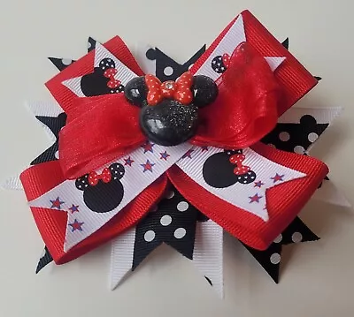 Minnie Mouse Girls 5-inch Stacked Hair Bow Alligator Clip Girls Juniors Ribbon • $11.99