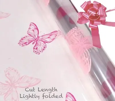 ShredAstic® Pink Butterfly Cellophane Gift Wrap Hamper Magenta Pull Bow Mothers • £0.99