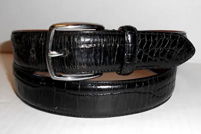 Handcrafted COACH Men's 34 Black Genuine Calfskin Leather Embossed Croc Belt • $28