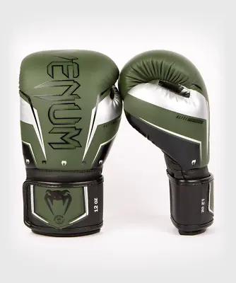 Venum Elite Evo Hook And Loop Boxing Gloves - Khaki/Silver • $84.75