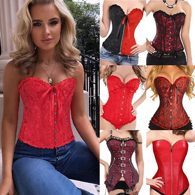 Size 6-24 Women's Red Bustier Corset Lace Up Boned Overbust Bustier Lingerie Top • £11.79