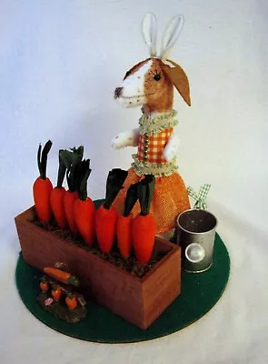 Felt Dachshund Red Piebald Sculpture Easter Bunny Carrot Farmer W/ Watering Can • $38