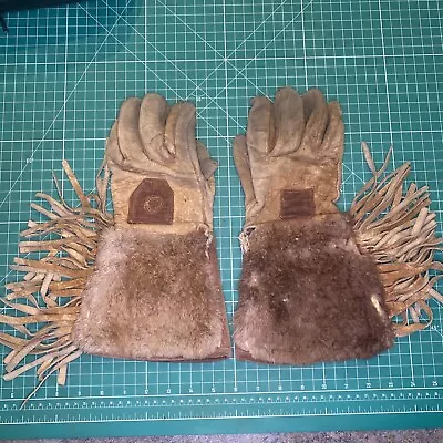 Vtg Western Motorcycle Leather Gauntlet Gloves With Tassels Brown Size L • $75