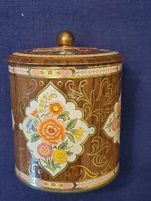 Vintage Tin DAHER Long Island NY 11101 England Round Floral Container With Lid • $12.95