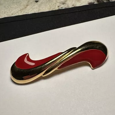 Signed Monet Gold Tone Red Enamel Brooch Pin • $16.99