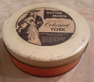 $9.99 • Buy Katharine Beecher Colonial York Butter Mints Tin  Vtg Pink Gold 6x2 Candy 