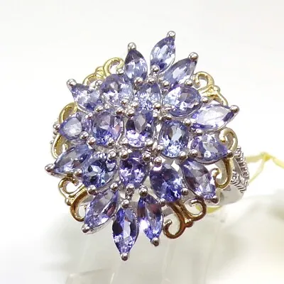 Sterling Silver Natural Purple Tanzanite 2 Diamond Accent Cluster Ring Sz 7 FZ2 • £87.29