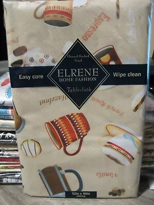 Elrene 52  X 90  Vinyl Tablecloth With Flannel Backing / Espresso & Cappuccino • $14.36