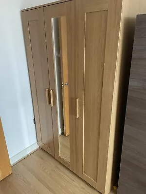 3 Door White IKEA Wardrobe - Oak Effect • £120