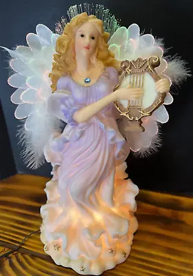 Vintage Fiber Optic Angel Figurine 13 1/2  Tall WORKING CONDITION Seraphim Harp • $29.95