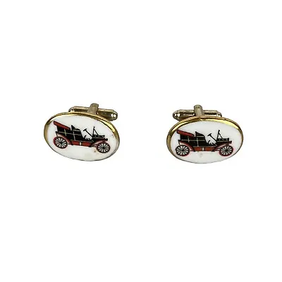 VINTAGE MODEL T FORD CUFFLINKS ENAMEL SILVER ANTIQUE FORD CAR White Red Black • $12.75