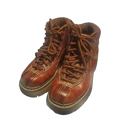 Vintage RIVERSTONE Sz 6/6.5 Y2K Chunky Lace Up Brown Leather Boots • $54.99
